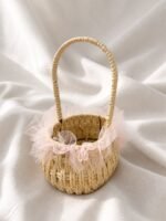 Pink Tulle Flower Girl Basket for Wedding Petals