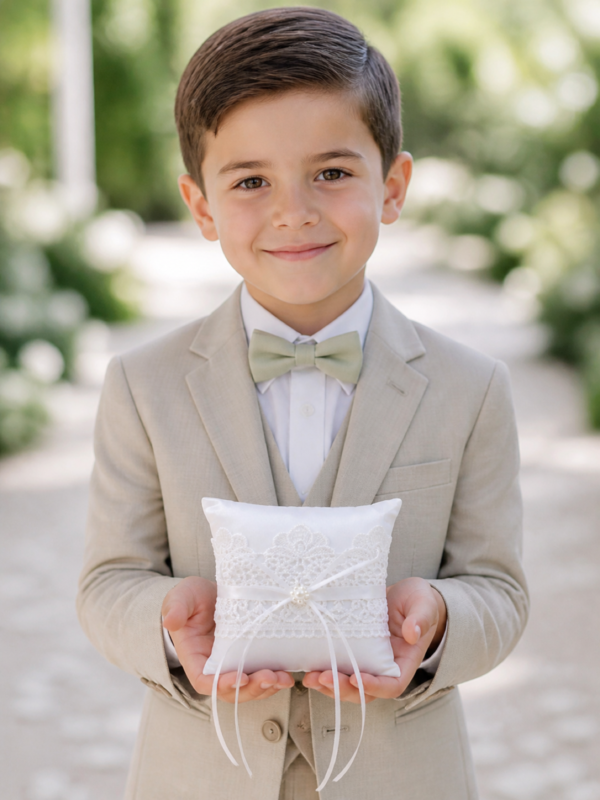 Ivory Lace Pearl Ring Bearer Pillow for Garden Weddings