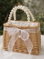 Pearl Beaded Handle Flower Girl Basket for Garden Weddings
