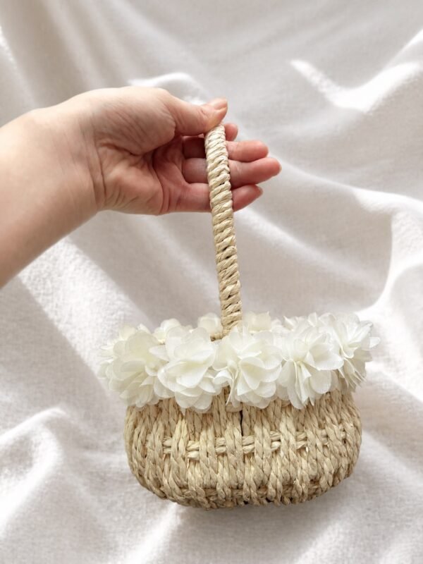 White Woven Flower Girl Basket for Wedding Ceremonies