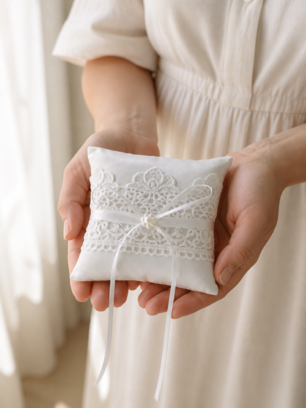 Ivory Lace Pearl Ring Bearer Pillow for Garden Weddings