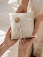 Beige Lace Ring Bearer Pillow with Rope Rosette