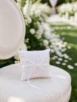 Ivory Lace Pearl Ring Bearer Pillow for Garden Weddings