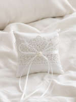 Ivory Lace Pearl Ring Bearer Pillow for Garden Weddings