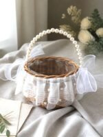 Ivory Pearl Flower Girl Basket for Garden Weddings