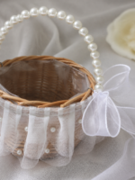 Ivory Pearl Flower Girl Basket for Garden Weddings