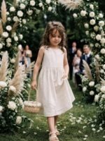 White Woven Flower Girl Basket for Wedding Ceremonies