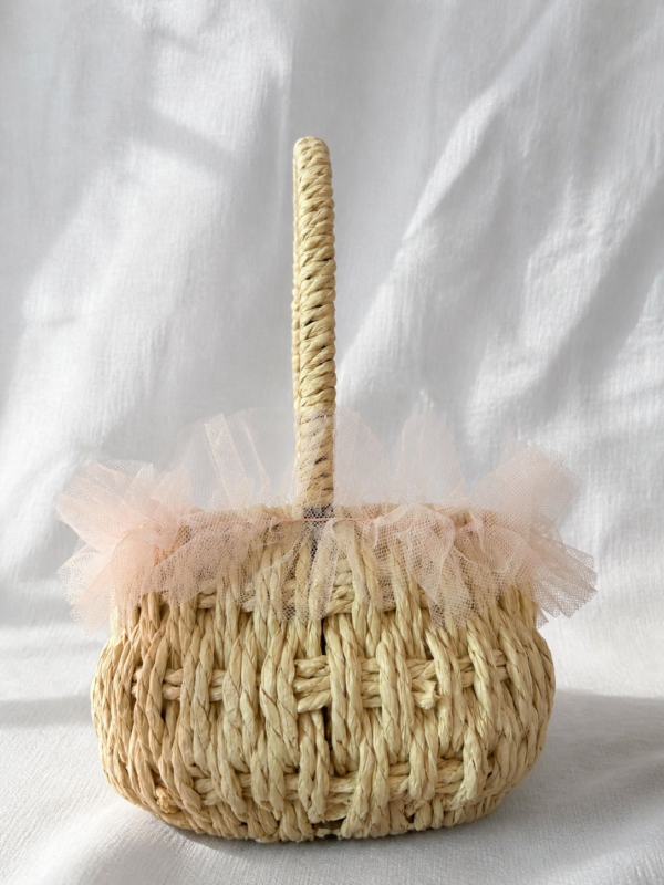 Pink Tulle Flower Girl Basket for Wedding Petals