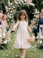 Pink Tulle Flower Girl Basket for Wedding Petals