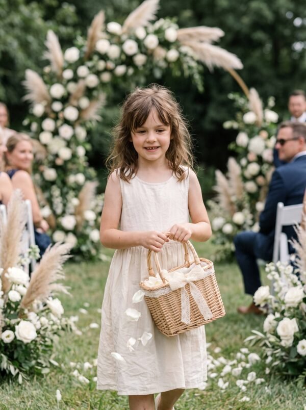 Pearl Handle Flower Girl Basket for Wedding Aisle Photos