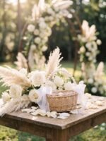 Pearl Beaded Handle Flower Girl Basket for Garden Weddings