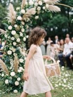 Pearl Beaded Handle Flower Girl Basket for Garden Weddings