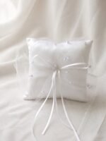 White Pearl Tulle Ring Bearer Pillow for Wedding Ceremonies