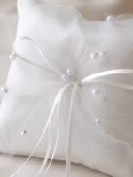 White Pearl Tulle Ring Bearer Pillow for Wedding Ceremonies