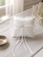 White Pearl Tulle Ring Bearer Pillow for Wedding Ceremonies