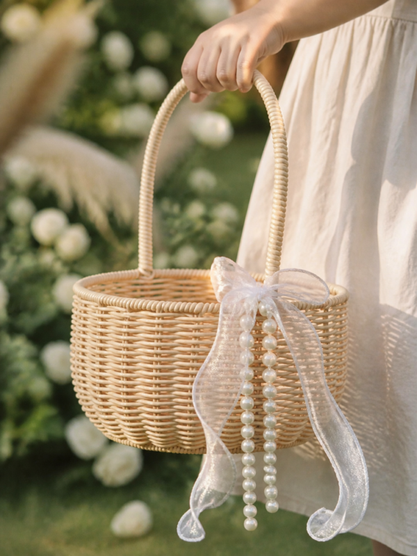 Pearl Handle Flower Girl Basket